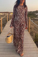 Moxidress Boat Neck Bell Sleeves Animal Print Maxi Dress