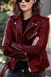 Moxidress Vintage Lapel Zip Up Faux Leather Moto Jacket