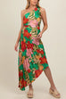 Moxidress One Shoulder Cut Out Asymmetric Hem Floral Print Pleated Maxi Dress