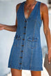 Moxidress V Neck Buttons Racerback Sleeveless Denim Dress