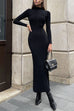 Moxidress Mockneck Long Sleeves Bodycon Knit Maxi Dress