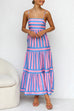 Moxidress Spaghetti Strap Tiered Color Block Striped Maxi Dress