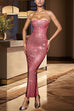 Moxidress Strapless Back Slit Rhinestone Bodycon Maxi Party Dress