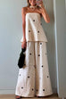 Moxidress Polka Dot Strapless Top and Wide Leg Palazzo Pants Set