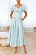 Moxidress V Neck Twist Front Puff Sleeves Cut Out Maxi Dress