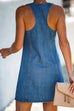 Moxidress V Neck Buttons Racerback Sleeveless Denim Dress