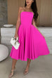 Moxidress Strapless Open Back Waisted Swing Midi Dress