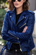 Moxidress Vintage Lapel Zip Up Faux Leather Moto Jacket