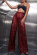 Moxidress Sparkly Elastic Waist Wide Leg Sequin Pants