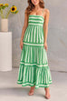 Moxidress Spaghetti Strap Tiered Color Block Striped Maxi Dress