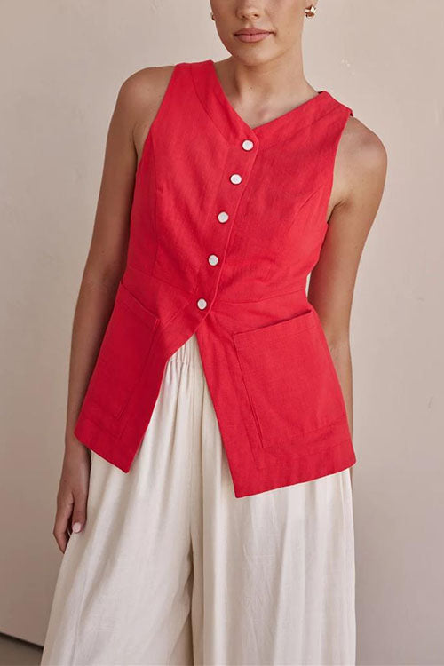 Moxidress Single Breasted Pocketed Solid Vest