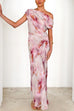 Asymmetric One Shoulder Ruched Waist Print Maxi Dress