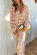 Moxidress V Neck Lantern Sleeves Geometric Print Maxi Dress