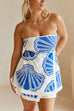 Moxidress Seashell Print Strapless Ruffle Tube Top and Wrap Mini Skort Set