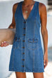 Moxidress V Neck Buttons Racerback Sleeveless Denim Dress