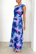 One Shoulder Ruched Floral Print Maxi Dress