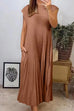 Moxidress Cap Sleeves Pocketed Loose Pleated Maxi Dress