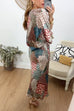 Moxidress 3/4 Sleeves Button Up Top and High Waist Maxi Skirt Printed Set