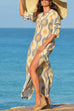 Moxidress V Neck Side Split Printed Maxi Holiday Dress