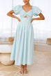 Moxidress V Neck Twist Front Puff Sleeves Cut Out Maxi Dress