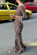 Moxidress Boat Neck Bell Sleeves Animal Print Maxi Dress