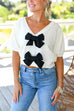 Moxidress V Neck Short Sleeves Bow Knot Knit Top