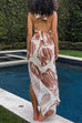 Halter V Neck Backless Side Slit Print Maxi Dress