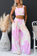 Printed Crop Cami Top and Wide Leg Pocketed Pants Set