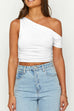 Moxidress Asymmetrical Shoulder Ruched Crop Top