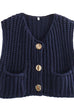 Moxidress Gold Buttons Pocketed Chunky Sweater Vest