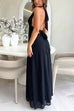 Moxidress Deep V Neck Halter Tie Knot Backless Slit Maxi Dress