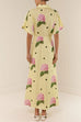 Collared V Neck Short Sleeves Floral Print Maxi Dress