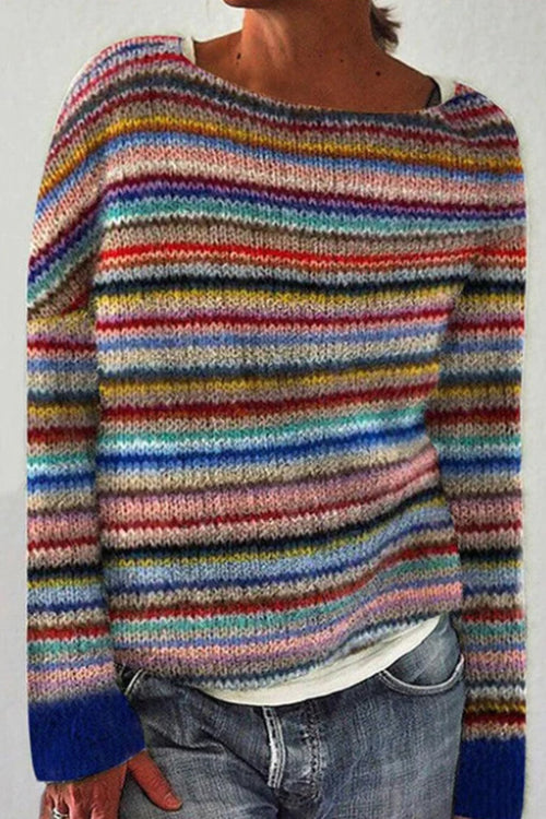 Moxidress Crewneck Vibrant Rainbow Chunky Knit Sweater(in 4 Patterns)