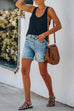 Moxidress Rolled Hem Ripped Denim Shorts