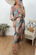 Moxidress 3/4 Sleeves Button Up Top and High Waist Maxi Skirt Printed Set