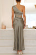 Moxidress One Shoulder Lace Trim Cut Out Sleeveless Maxi Dress