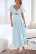 Moxidress V Neck Twist Front Puff Sleeves Cut Out Maxi Dress