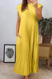 Moxidress Cap Sleeves Pocketed Loose Pleated Maxi Dress