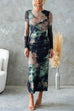 Chic Long Sleeves Abstract Print Bodycon Maxi Dress