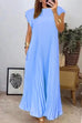 Moxidress Cap Sleeves Pocketed Loose Pleated Maxi Dress