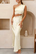 Moxidress One Shoulder Lace Trim Cut Out Sleeveless Maxi Dress