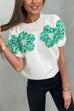 Moxidress Crewneck Short Sleeves 3D Flower Sweater Top