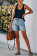 Moxidress Rolled Hem Ripped Denim Shorts