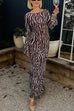 Moxidress Boat Neck Bell Sleeves Animal Print Maxi Dress