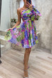 Moxidress Ruched One Shoulder Waisted Floral Print Flowy Dress