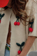 Moxidress Short Sleeves Button Up Cherry Decorative Knit Sweater