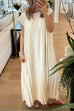 Moxidress Cap Sleeves Pocketed Loose Pleated Maxi Dress