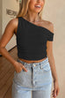 Moxidress Asymmetrical Shoulder Ruched Crop Top