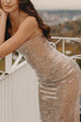 Moxidress Strapless Back Slit Rhinestone Bodycon Maxi Party Dress