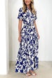 Short Sleeves Button Up Ruffle Tiered Floral Print Maxi Dress